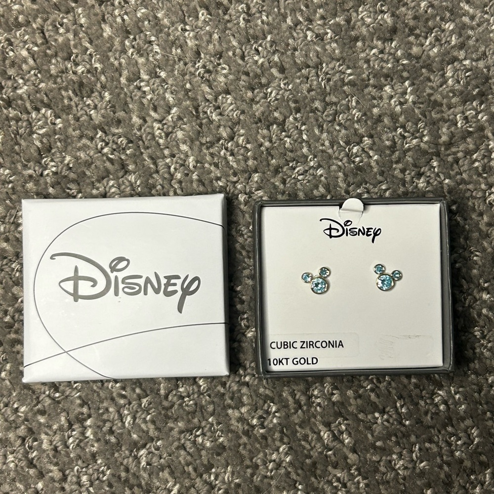 Disney 10KT Gold Mickey Mouse Blue Earrings